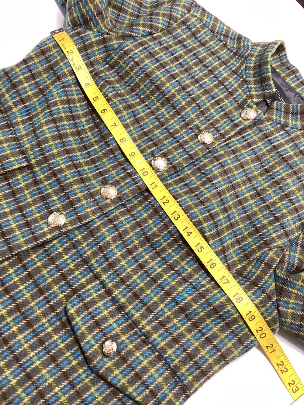 Talbots Shetland Officer Jacket Green Multi Plaid Wool - Picture 10 of 11
